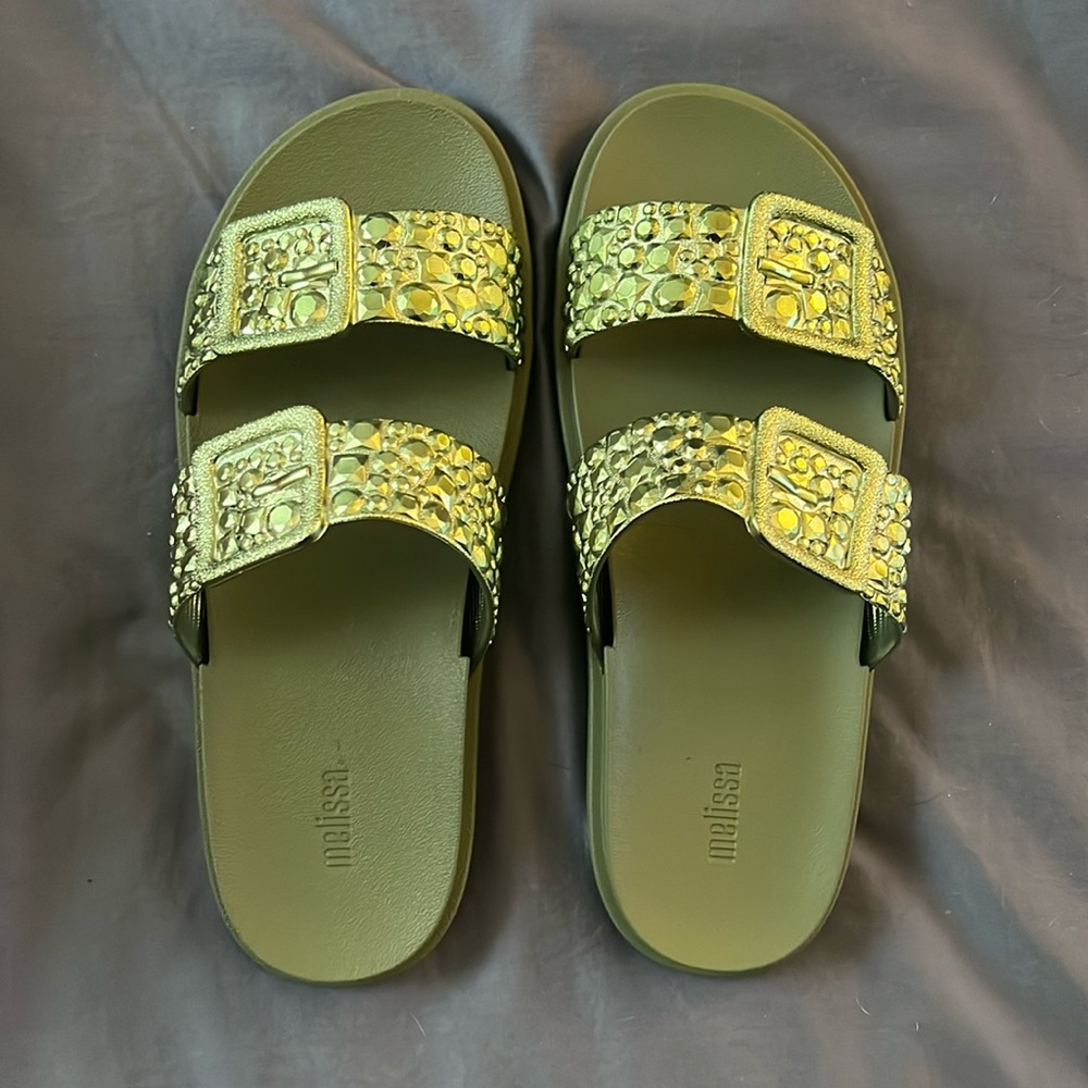 Melissa Metallic Green Slides
